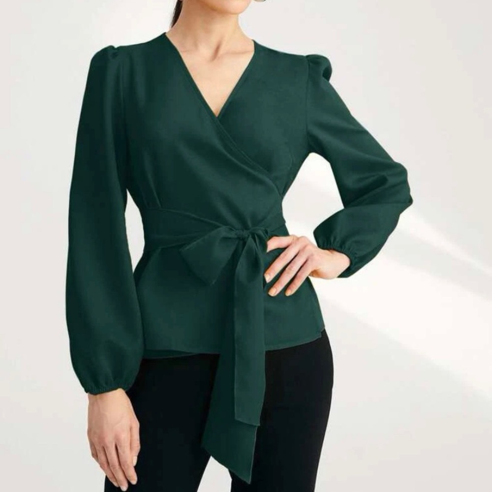 Shein Dark Green Wrap Blouses
